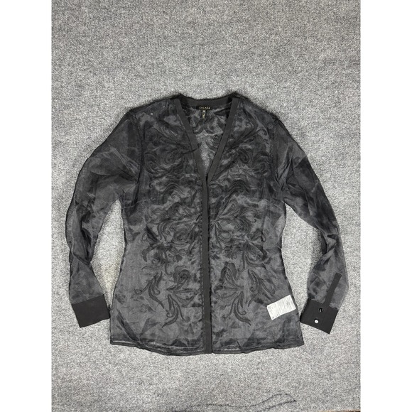 Escada Tops - Escada Shirt Womens 36 Black‎ Silk Sheer Embroidered Long Sleeve